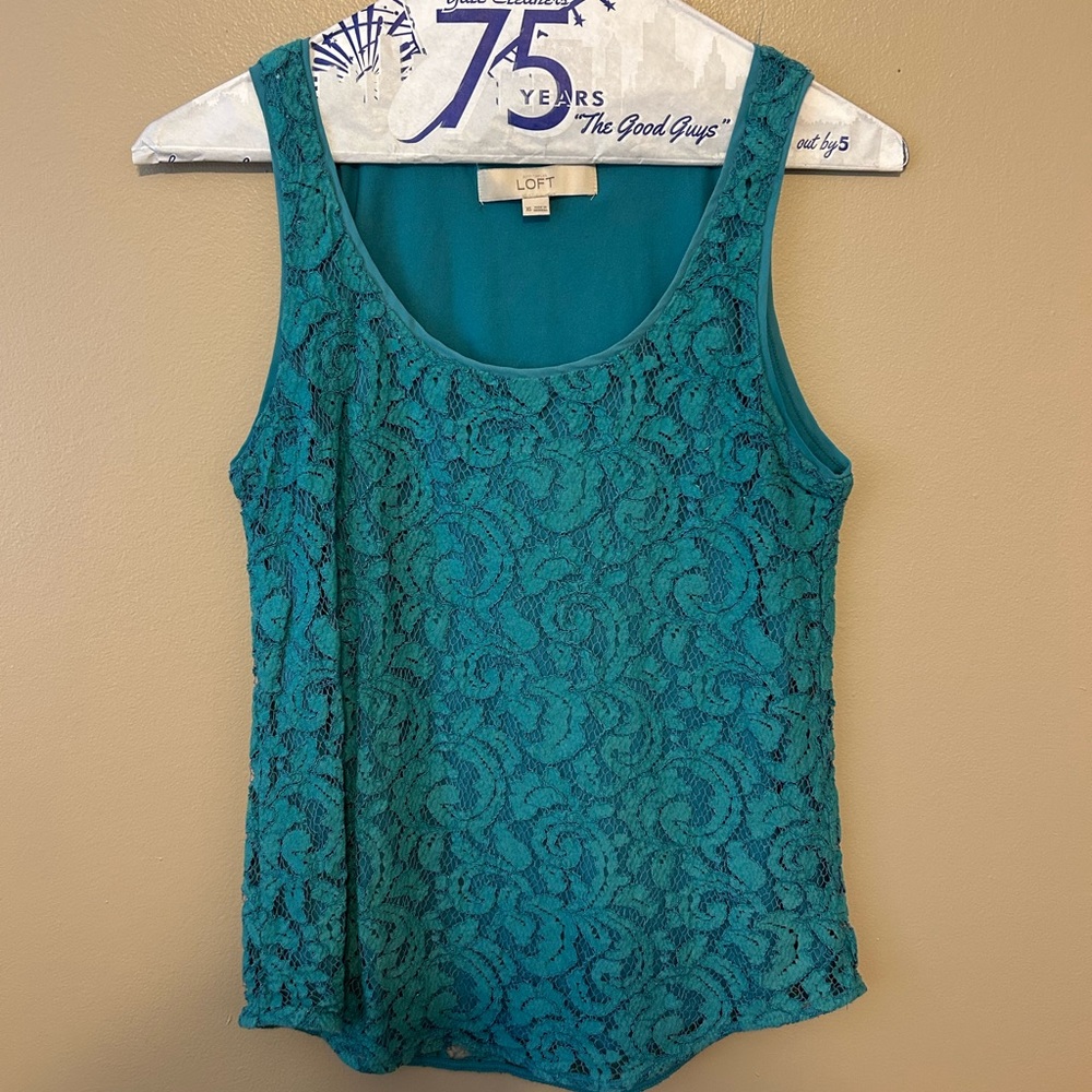 LOFT Turquoise Lace Tank Top